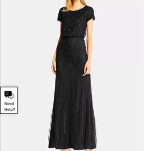 Women's Beaded Short-Sleeve Sheer-Overlay Gown